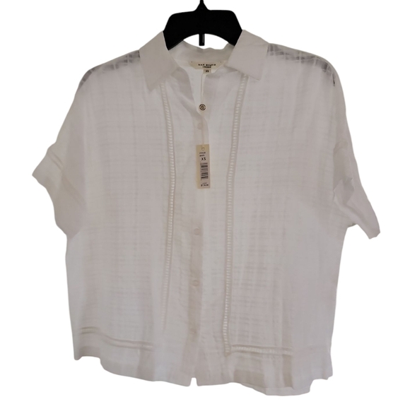 Max Studio White Button Down Shirt Relaxed Fit, short sleeve. NWT - Picture 3 of 8